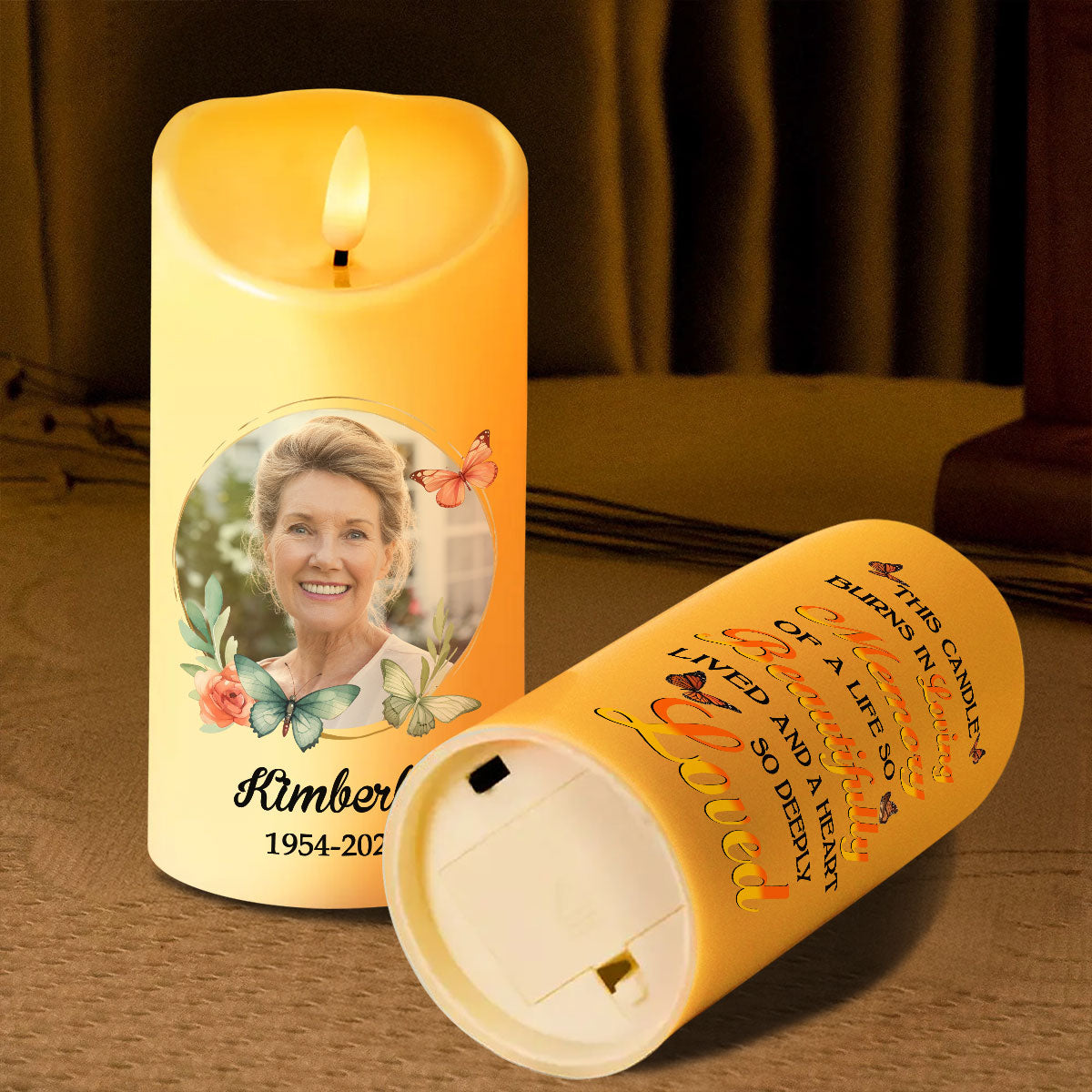This Candle Burns In Loving Memory Personalized LED Candle, Custom Photo Sympathy Gift