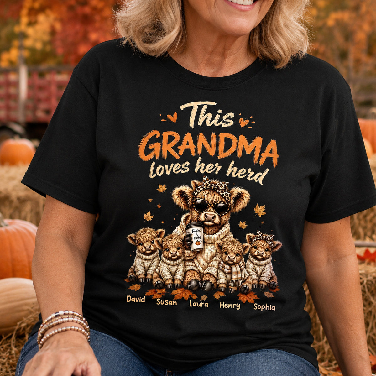 This Grandma Loves Her Herd Fall Season - Personalized Shirt - Cozy Autumn Tee for Grandma