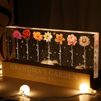 Grandma‘s Garden Birth Month Flowers Personalized Acrylic Block LED Night Light, Christmas Gift For Grandma, Mom, Auntie, Sister