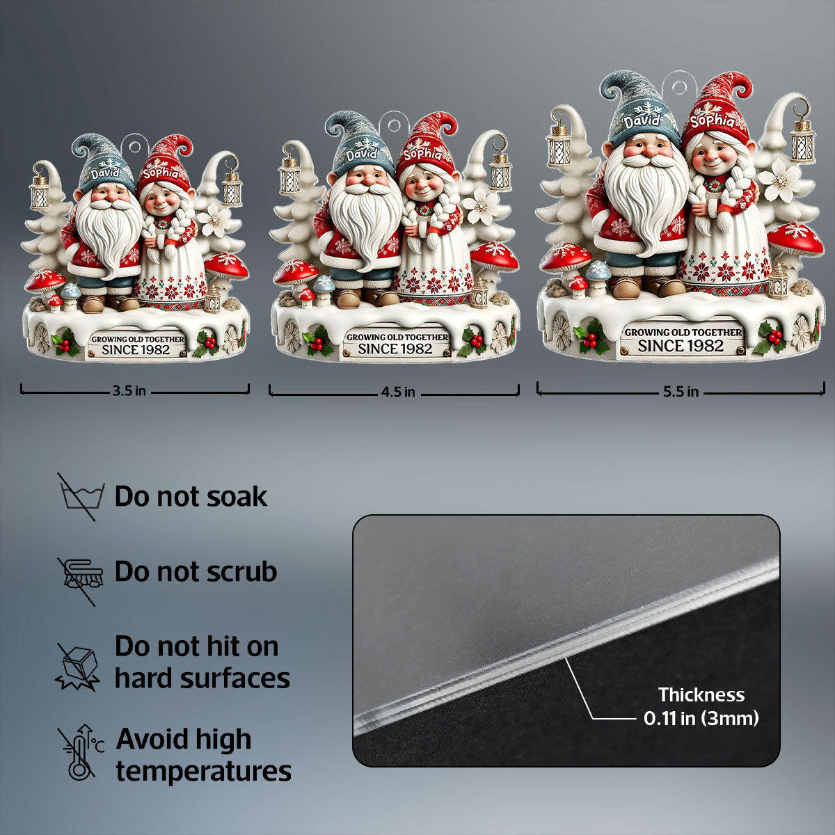 3D Effect Gnome Couple Together Christmas - Personalized Acrylic Ornament - Gift for Him, Gift for Her
