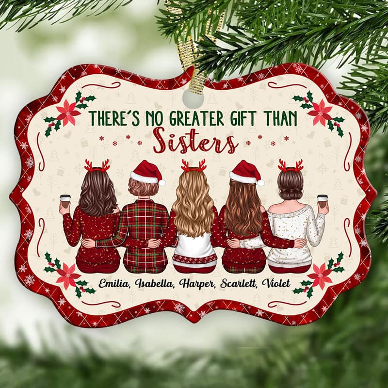 Besties Forever Back View Christmas Vibe Red Border Personalized Christmas Ornament