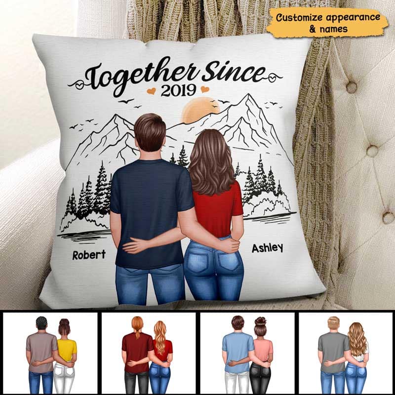 Mountain Simple Sketch Couple Back View Personalized Pillow
