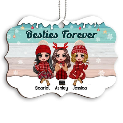 Snow Wooden Doll Sisters Best Friends Personalized Wooden Ornament