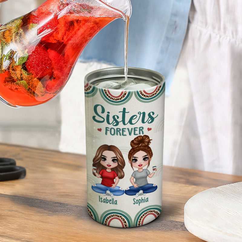 Rainbow Frame Besties Sisters Personalized 4 in 1 Can Cooler