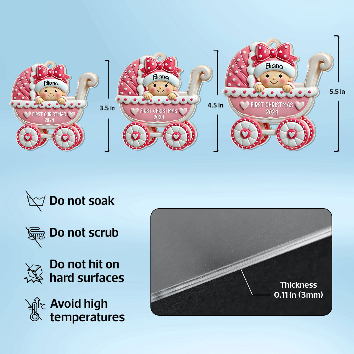 First Christmas Cute Baby On Carriage Personalized Acrylic Ornament, Gift for New Mom New Dad, Baby Newborn Gift