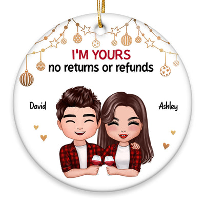 Doll Couple Hugging Holding Drinks Christmas Personalized Circle Ornament
