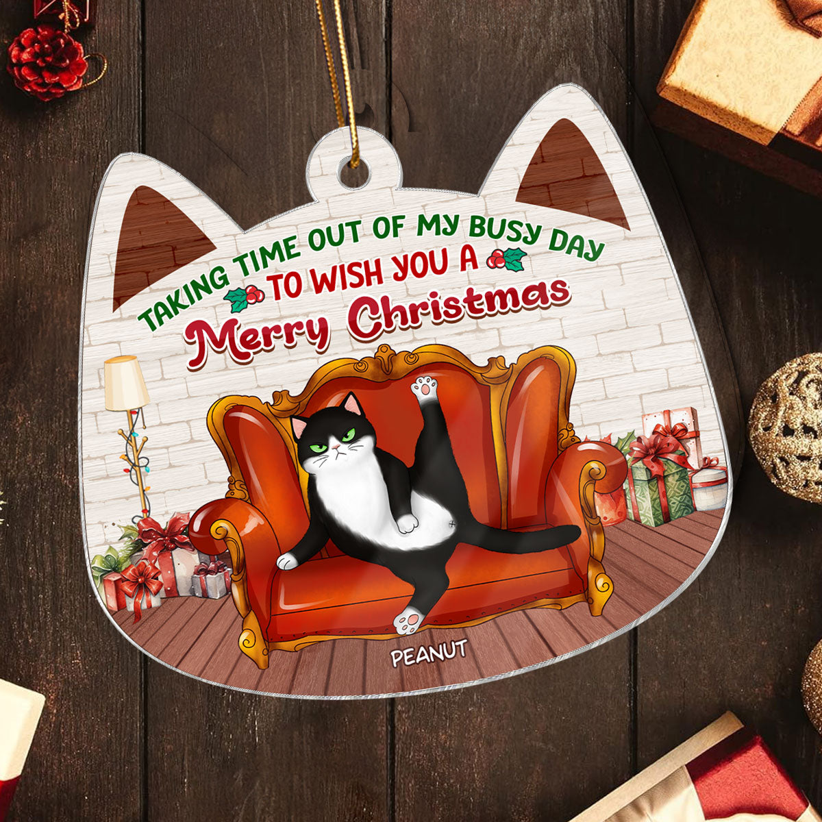 Sassy Fluffy Cats Taking Time Wish You Merry Christmas Personalized Acrylic Ornament, Funny Christmas Gift For Cat Lovers