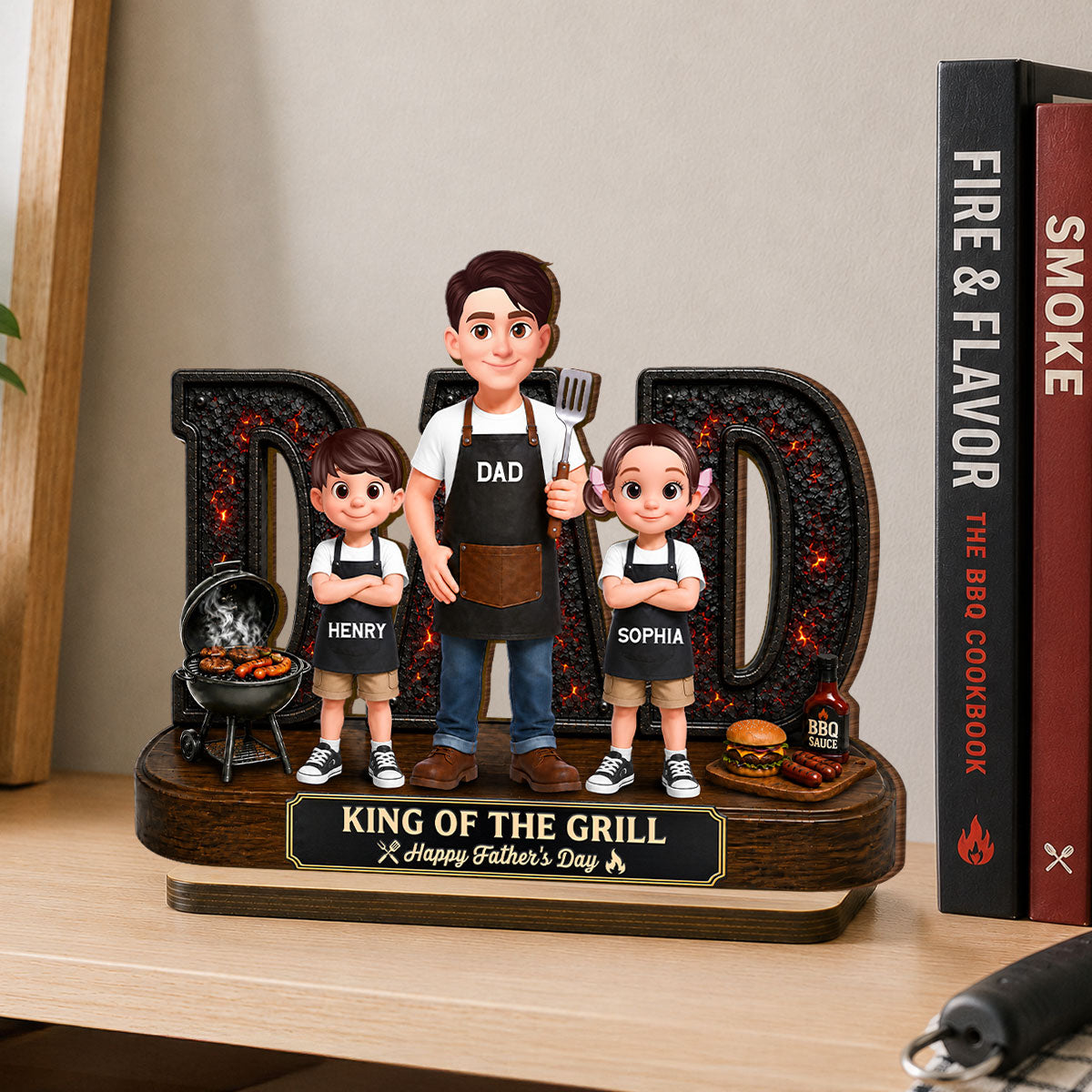 BBQ King Of The Grill Dad - Personalized Wooden Plaque - Father's Day Gift For Dad, Husband