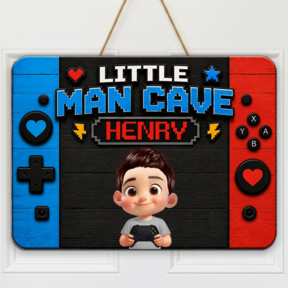 Little Man Cave Gamer - Personalized Wood Sign - Gift For Boys, Gamers, Door Hanger For Gamers, Gaming Room, Playroom Decor For Boys