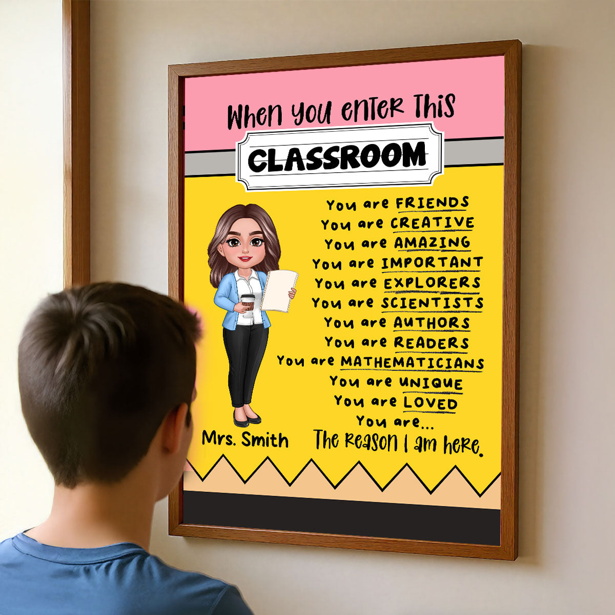Teacher Pencil Pattern When You Enter This Classroom Personalized Poster