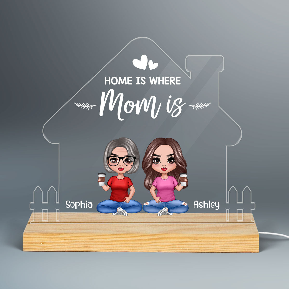Home Is Where Mom Is Mother’s Day Personalized House Shape Acrylic Plaque LED Night Light