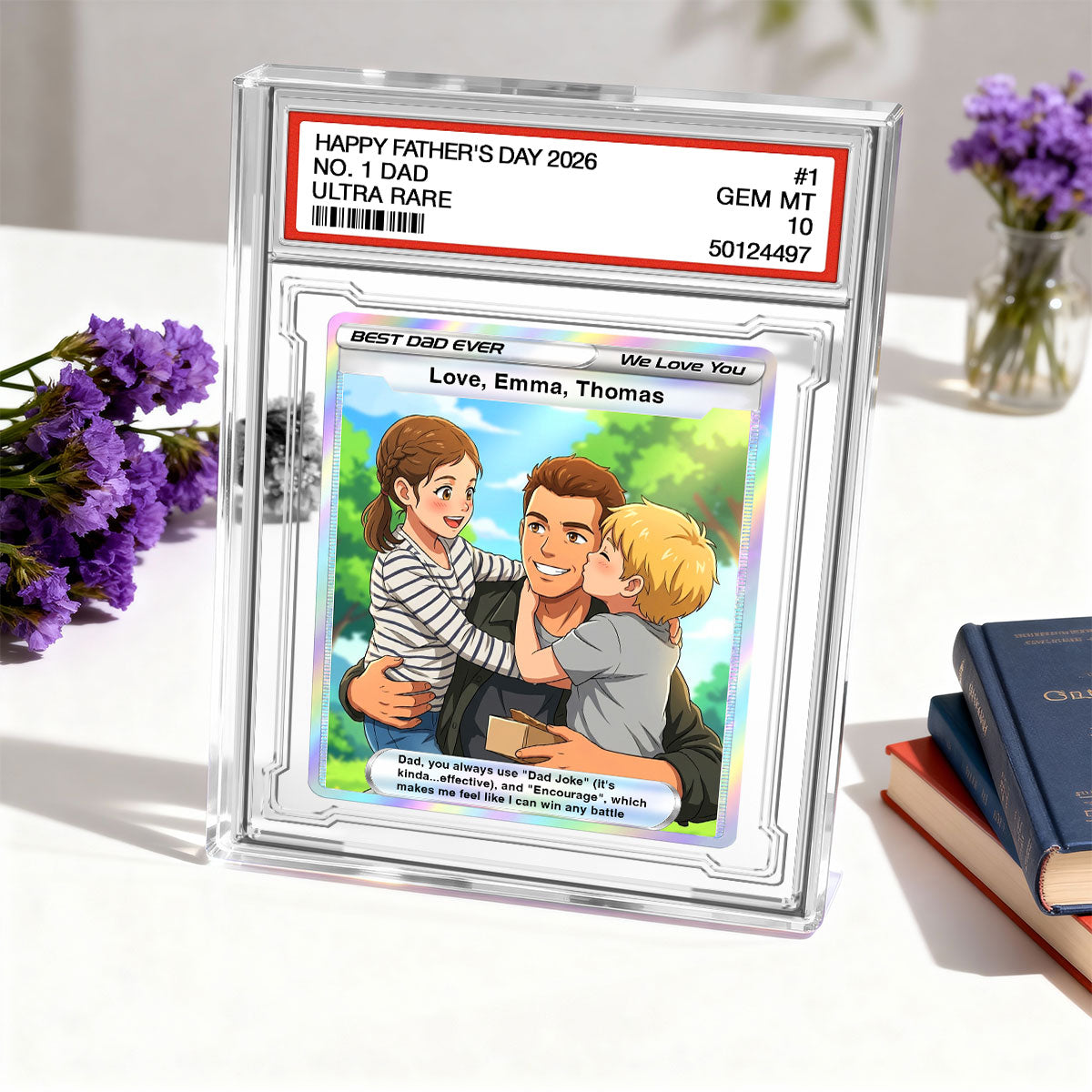 Best Dad Ever Trading Card Cartoon Style - Personalized Acrylic Block Plaque - Father's Day Gift For Dad, Husband