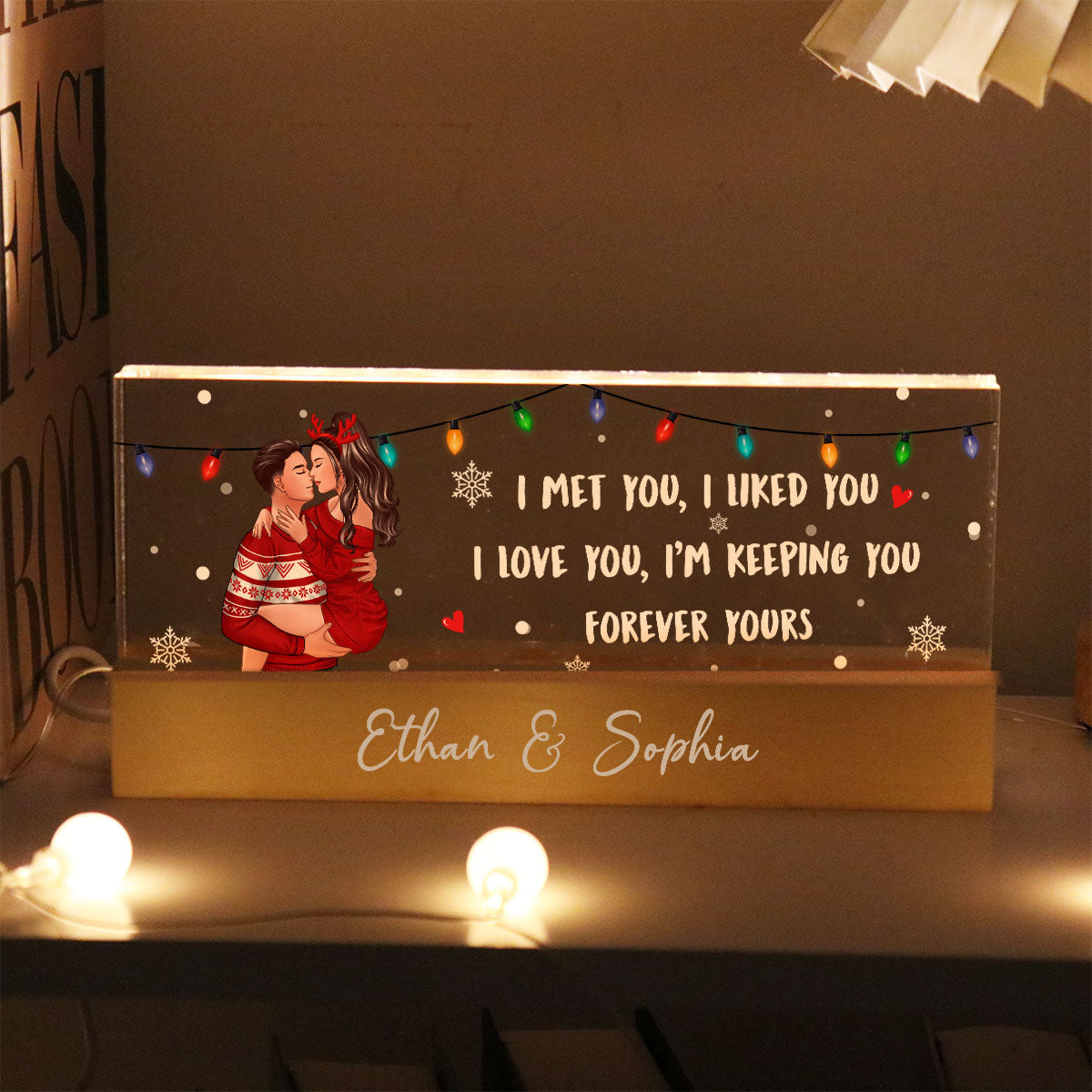 I Met You I Liked You I'm Keeping You Couple Personalized Acrylic Block LED Night Light, Christmas Gift for Him, for Her
