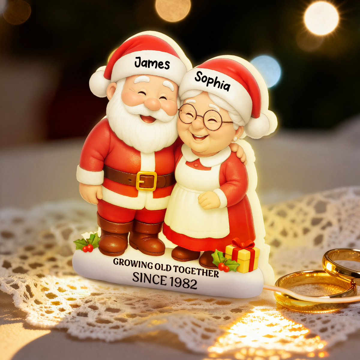 Christmas Santa Couple Growing Old Together - Personalized Light Box - Gift For Couple