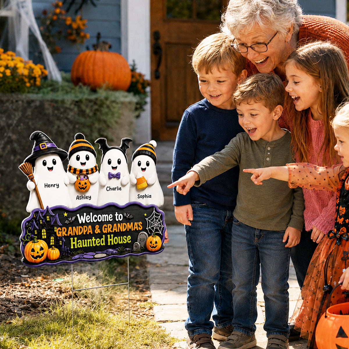 Halloween Grandpa Grandma's Boo Crew - Personalized Yard Sign - Halloween Decor For Grandparents