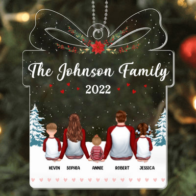 Pajamas Family Sitting Gift Box Shaped Personalized Acrylic Ornament