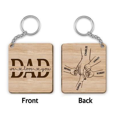 Best Dad Ever Father & Kids Hands Outline Personalized Wooden Keychain