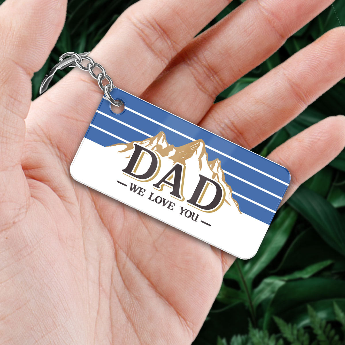 Best Dad Ever Mountain Blue Stripe Back View Man & Kids Personalized Acrylic Keychain