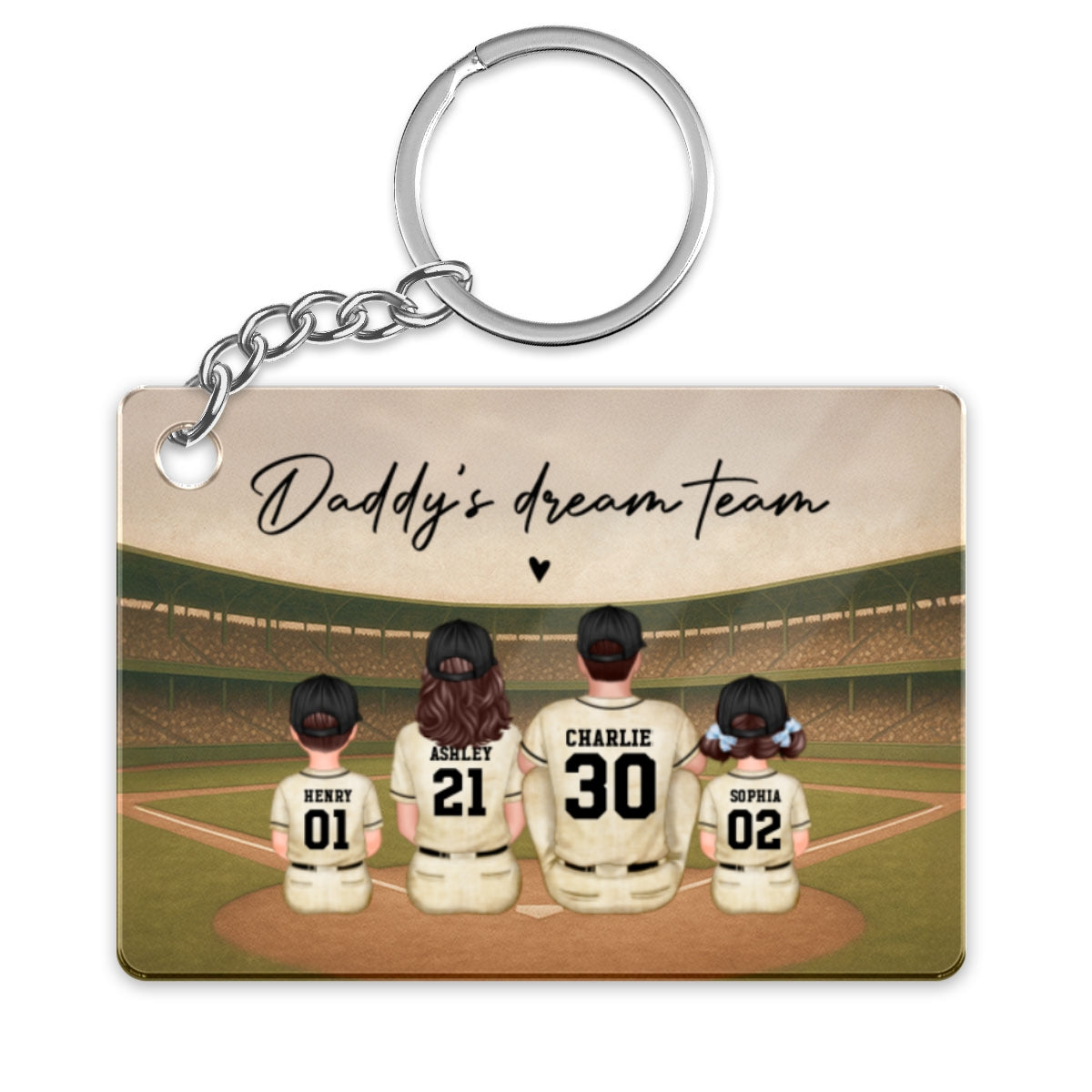 Retro Vintage Baseball Daddy's Dream Team Personalized Acrylic Keychain, Gift For Dad