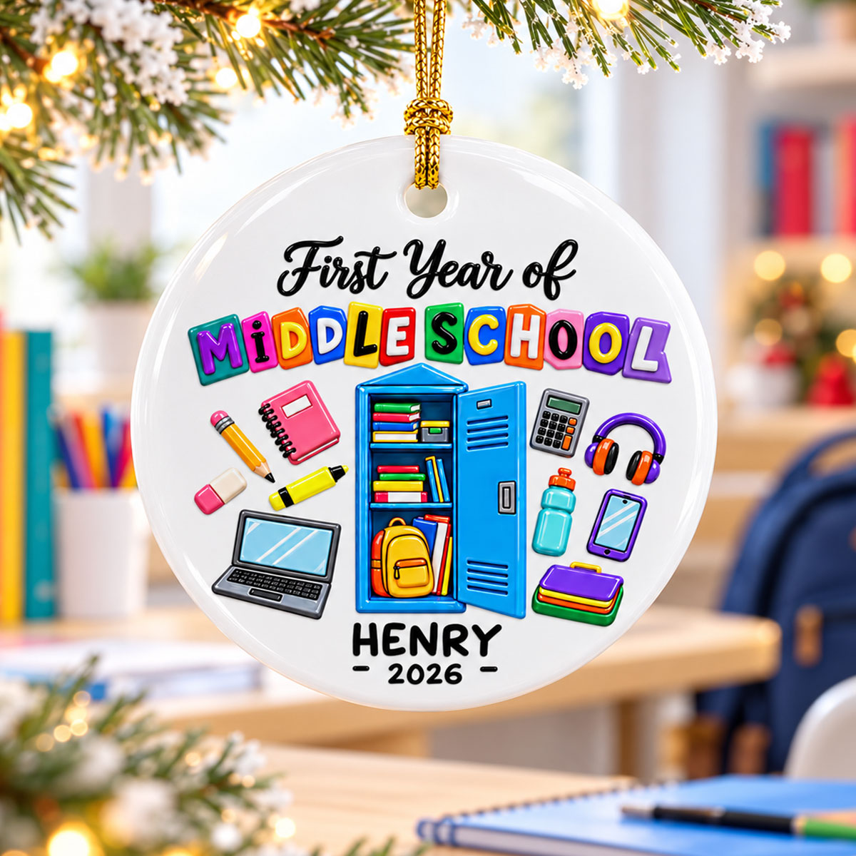 First Year Of Middle School - Personalized Ceramic Ornament - Christmas Gift For Secondary School Students, 6th Grade Students, Gift For Grandkids, Daughter, Son