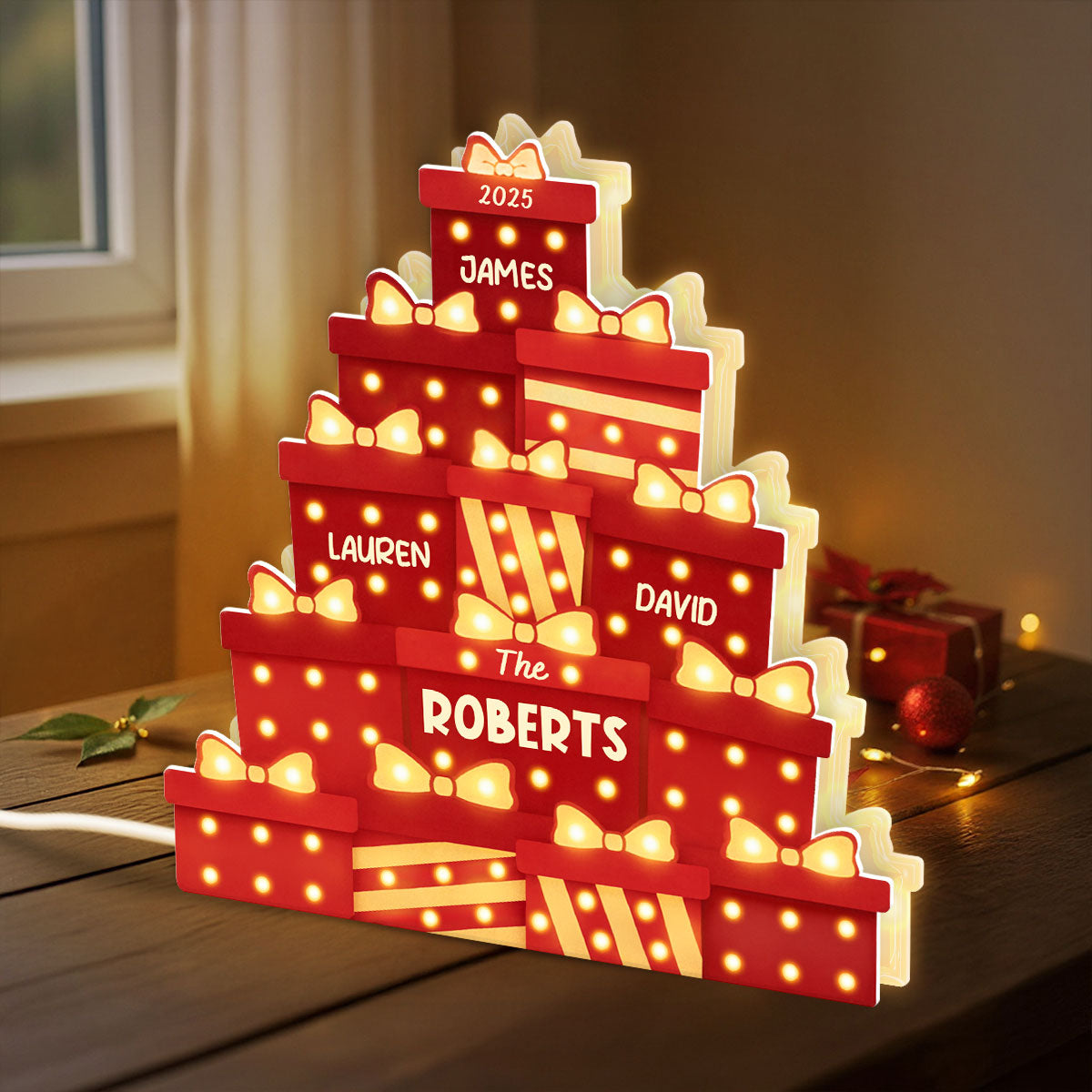 Christmas Family Gifts Box Marquee Effect Pattern Personalized Light Box, Christmas Decor