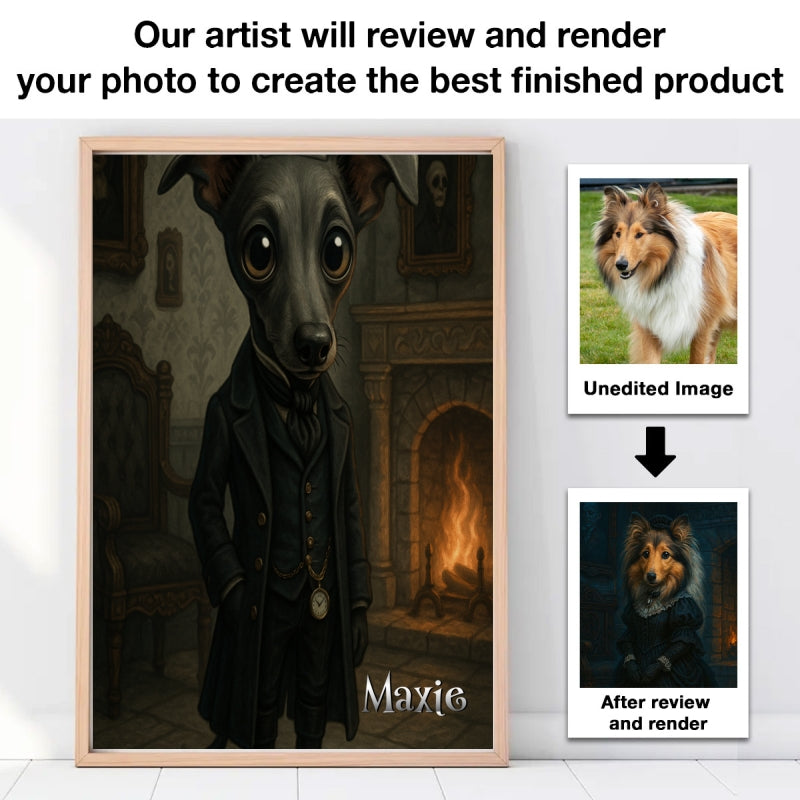 Custom Gothic Pet Portrait from Photo Personalized Poster, Halloween Decor, Gift for Pet Lovers