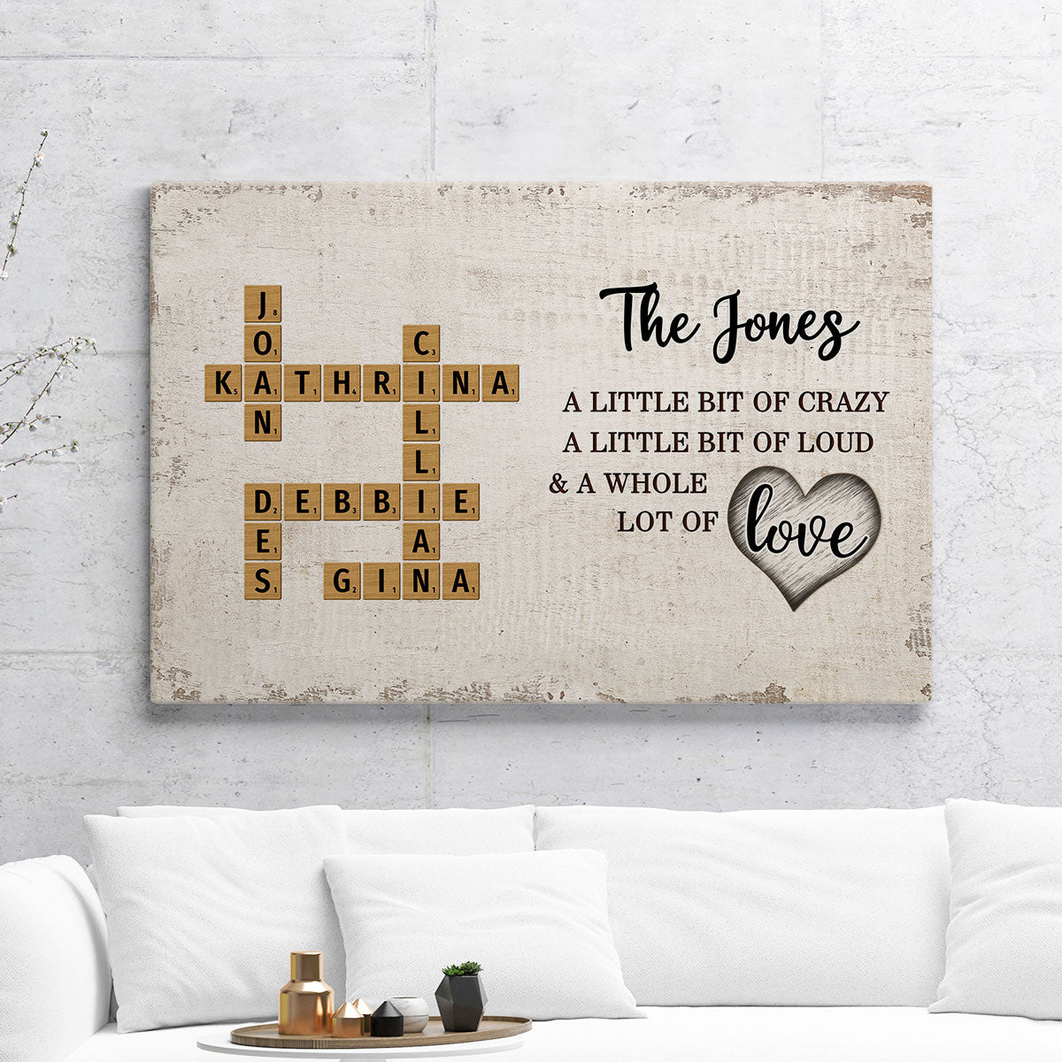 Family Whole Lot Of Love Crossword Puzzle Art - Captured In A Moment, Cherished For A Lifetime Personalized Canvas