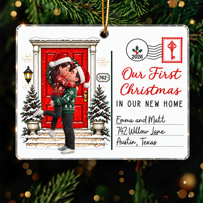 Our First Christmas In Our New Home Custom Couple & Address - Personalized Acrylic Ornament - Christmas Gift For Couples, Husband, Wife, New Homeowners