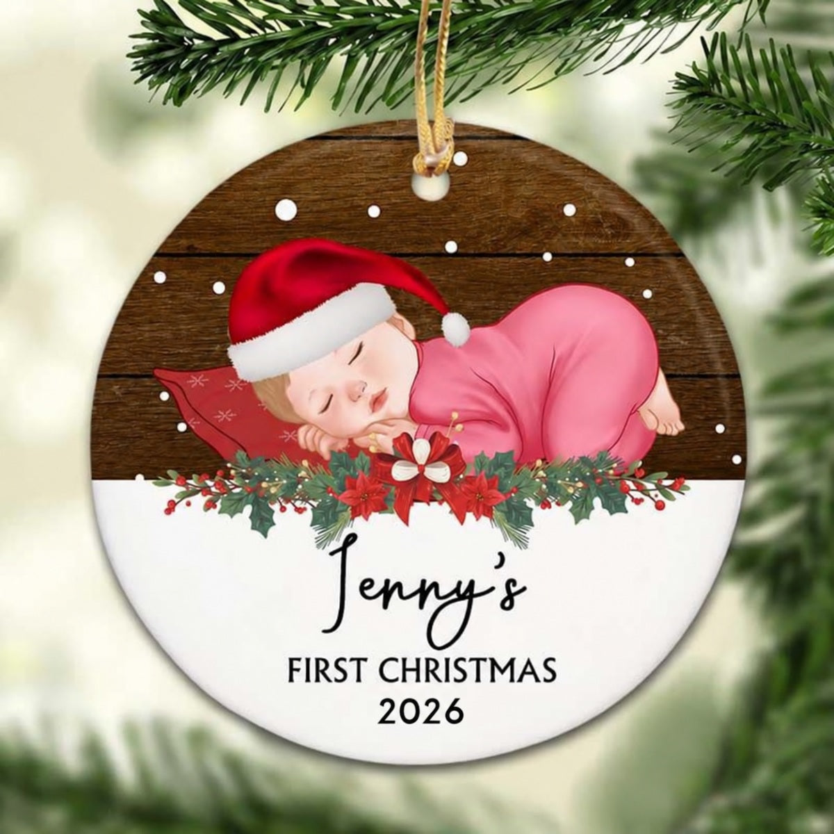 Baby Snow First Christmas Personalized Circle Ornament