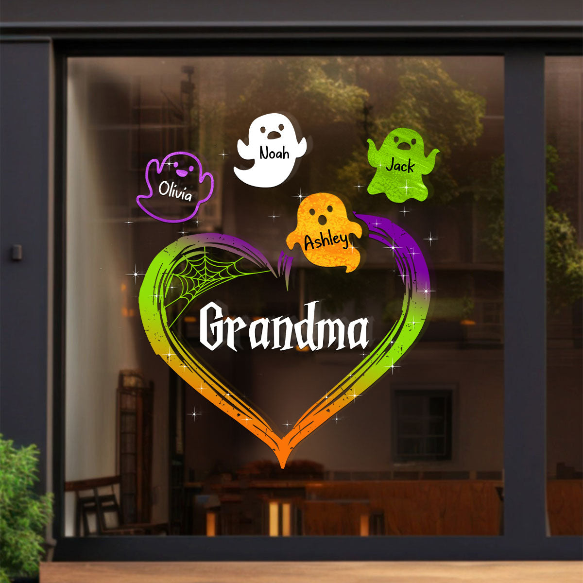 Grandma Mom Boo Flying Heart Personalized Decal, Halloween Decor
