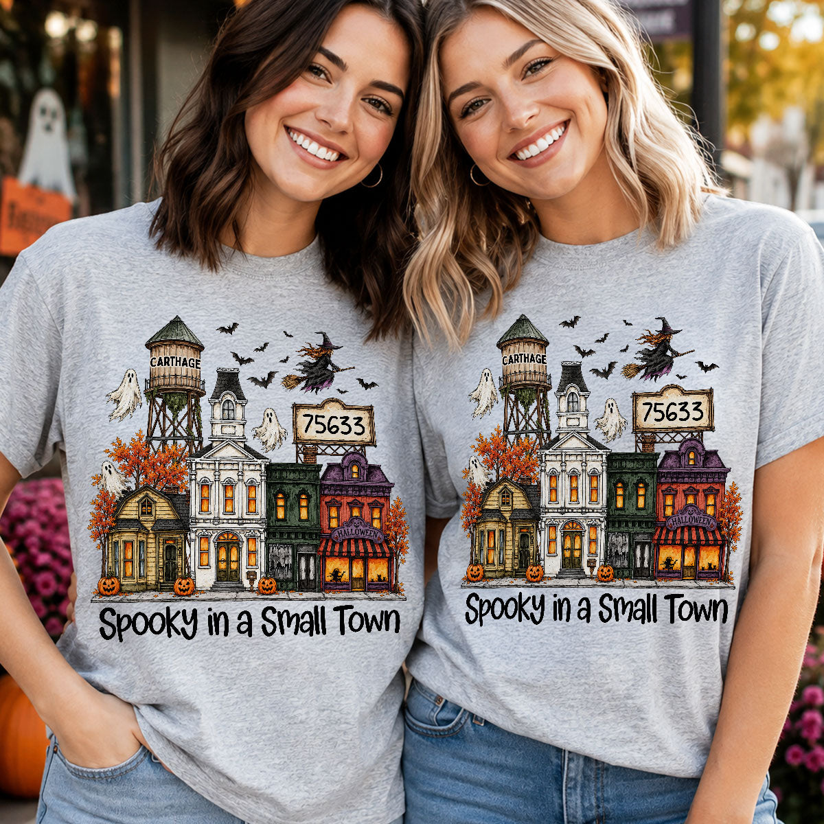 Custom Town Name & Zip Code Halloween Town - Personalized Shirt - Spooky Village Fall