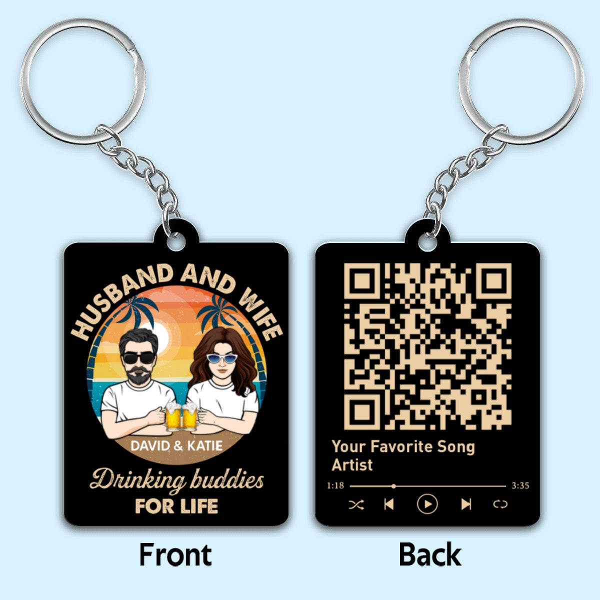 Husband Wife Drinking Buddies Favorite Song Scannable QR Code Personalized Acrylic Keychain