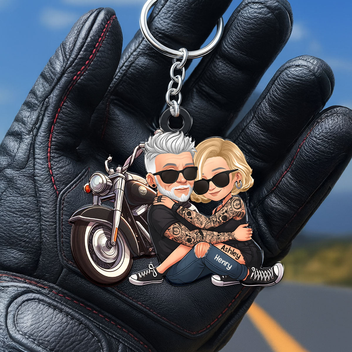 Biker 3D Cartoon Effect Couple Personalized Acrylic Keychain, Gift for her, Gift for him, Motorcycle Lovers