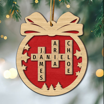Colorful Family Names Crossword Puzzle Art Personalized 2-Layer Wooden Ornament, Christmas Gift For Family, For Parents, Grandparents, Siblings, Children