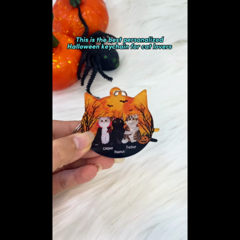Halloween Cat Face Shaped Personalized Acrylic Keychain