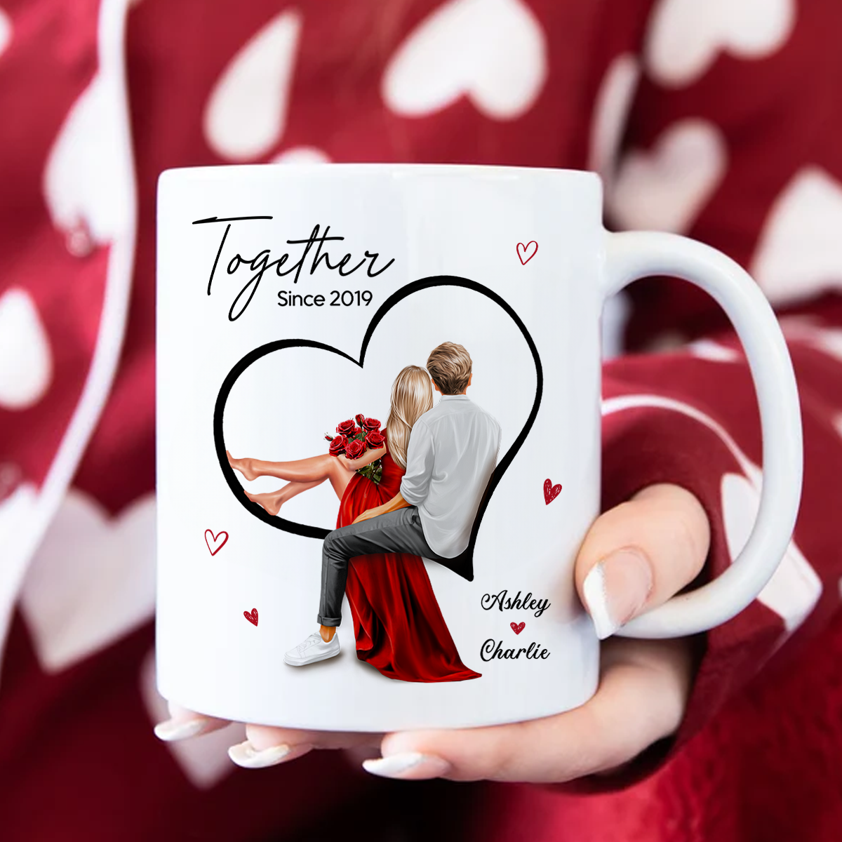 Couple Sitting On Heart Personalized Mug,  Gift, Anniversary Gift for Couples,