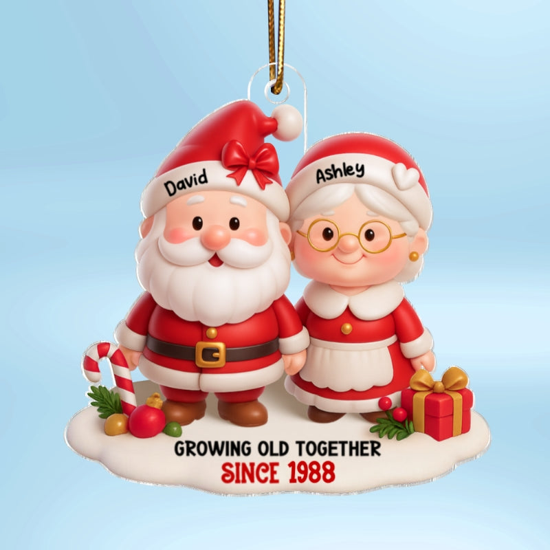 Santa Couple Growing Old Together - Personalized Acrylic Ornament - Gift for Him, Gift for Her