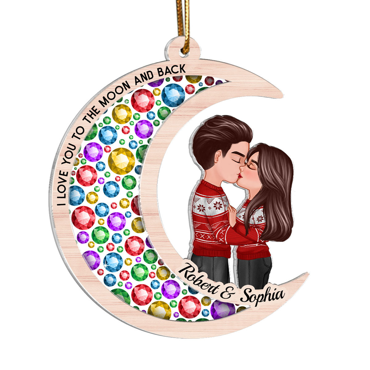 Gorgeous Moon Couple Christmas Personalized 2-Layer Acrylic Ornament