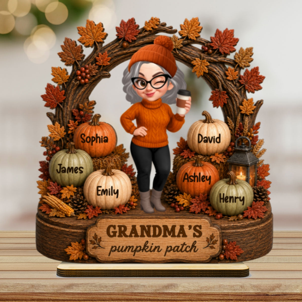 Grandma's Pumpkin Patch Fall Tree Arch - Personalized 2-Layered Wooden Plaque - Cozy Fall Decor for Grandma
