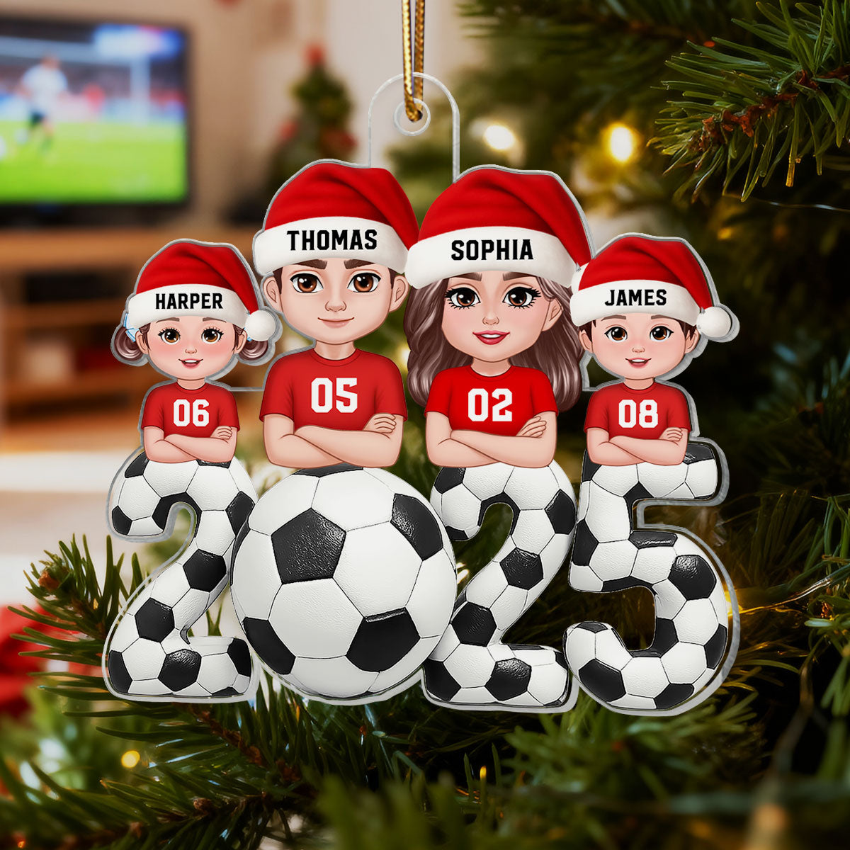 3D Effect Christmas Soccer Family - Personalized Acrylic Ornament