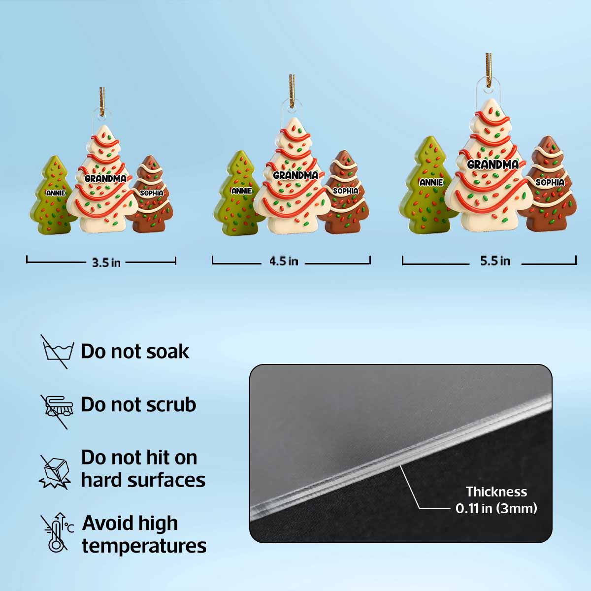 3D Effect Christmas Tree Cakes Grandma Grandkids - Personalized Acrylic Ornament