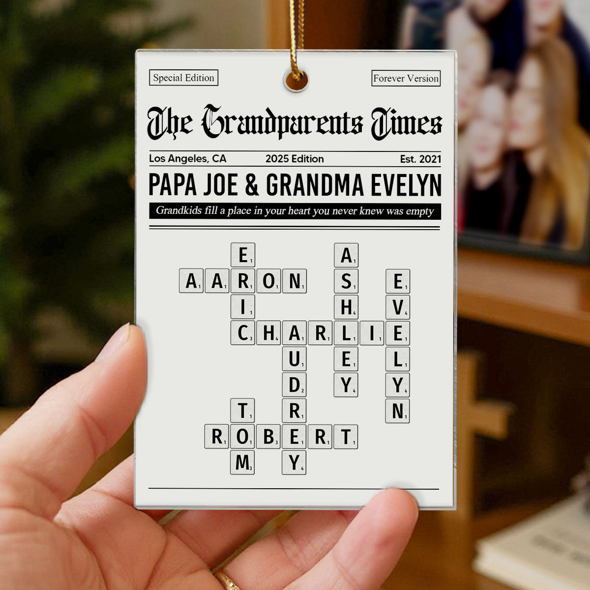 The Grandparents Times Crossword Puzzle Newspaper Style - Personalized Acrylic Ornament - Christmas Keepsake Gift For Grandparents