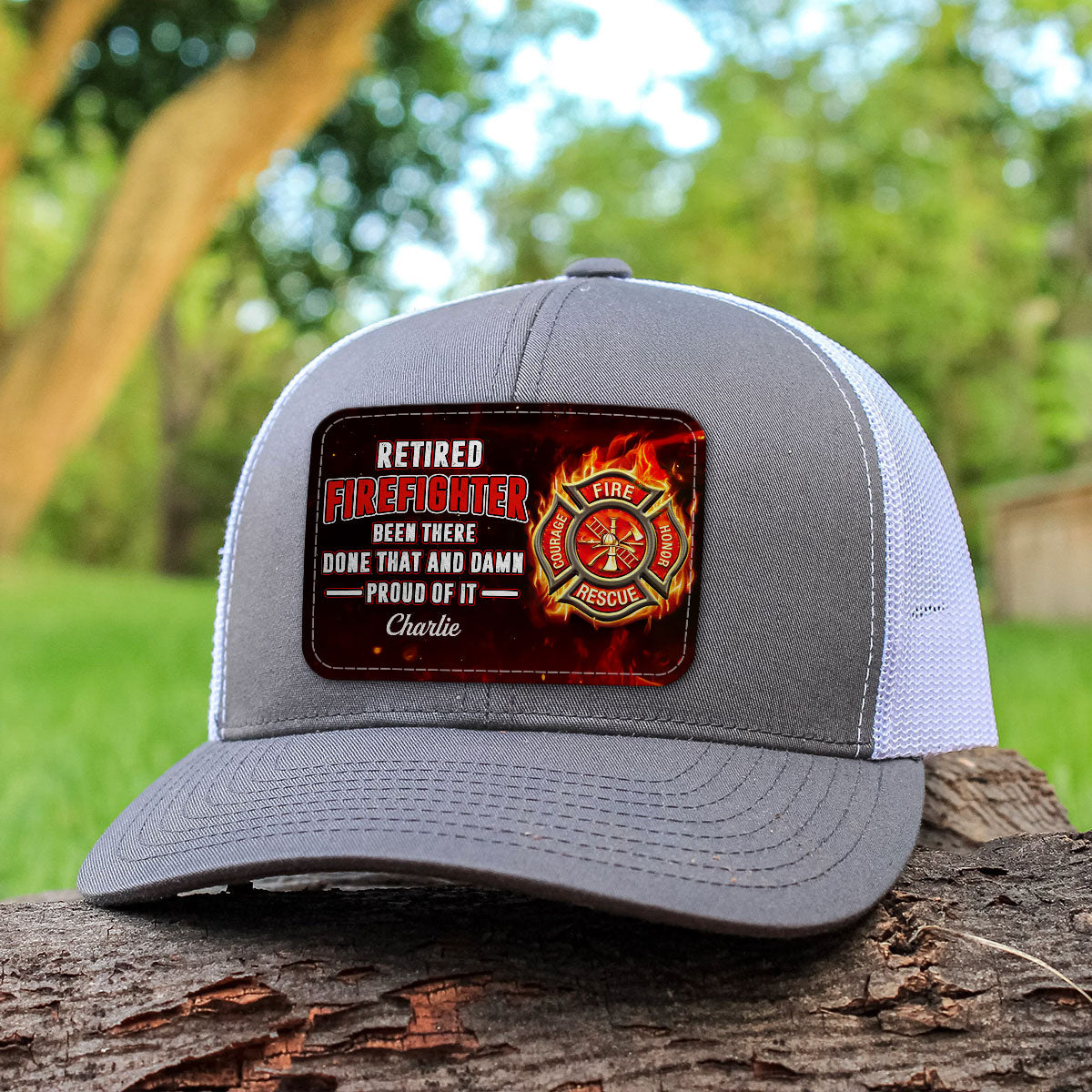 Retired Firefighter Proud Of It Gift For Dad Grandpa Personalized Leather Patch Hat