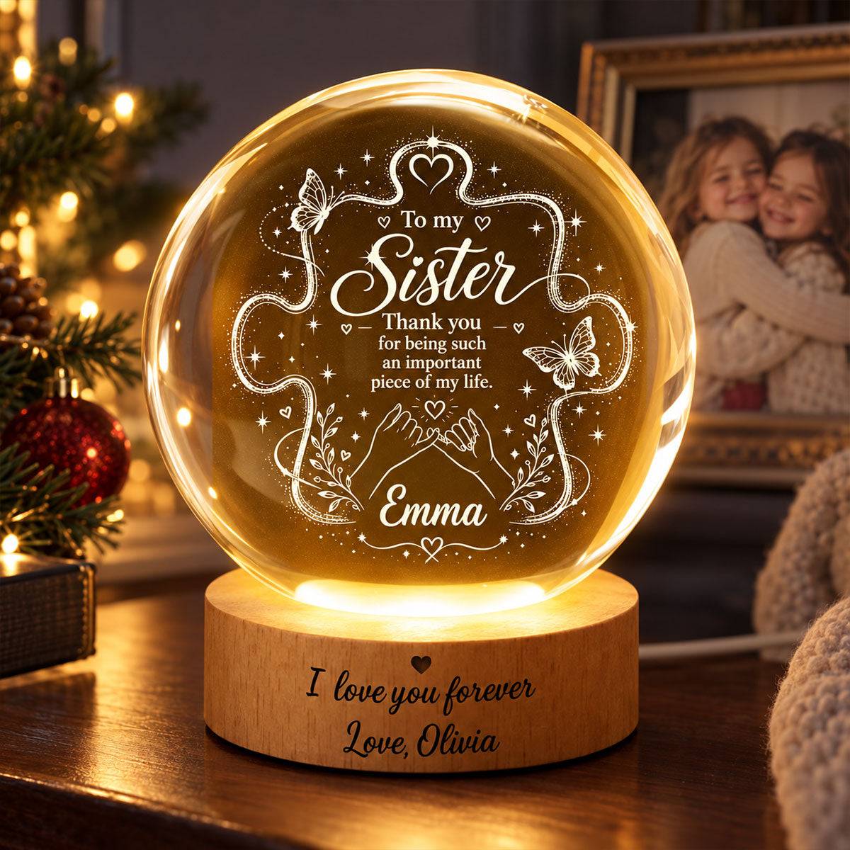 Sister Thank You for Beng an Important Piece - Personalized Crystal Ball LED Night Light - Christmas Gift for Sisters, Siblings