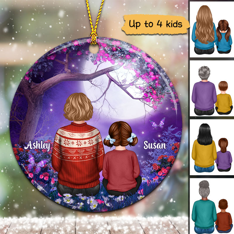 Granmda Grandkids Purple Flower Tree Personalized Circle Ornament