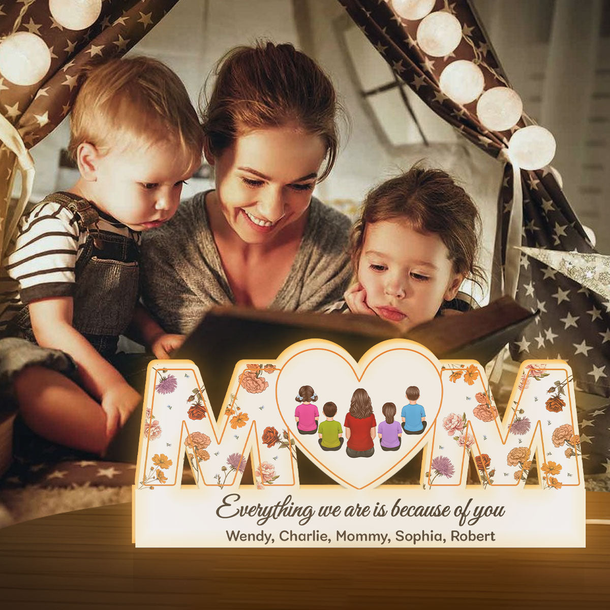 MOM Birth Month Flower Personalized Light Box, Heartfelt Gift For Mom