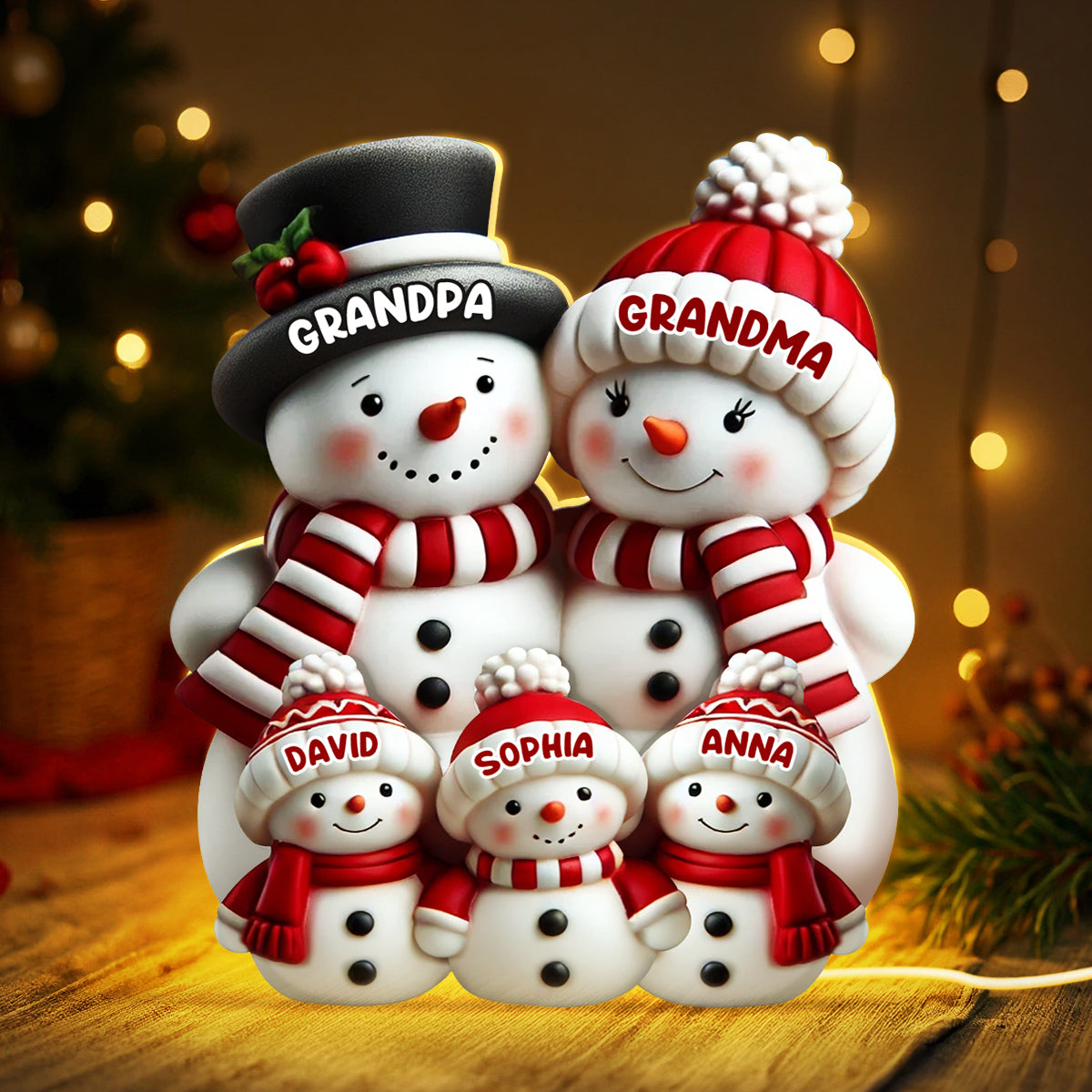 3D Effect Cute Snowman - Personalized Light Box - Christmas Decor For Family, Grandma, Grandpa