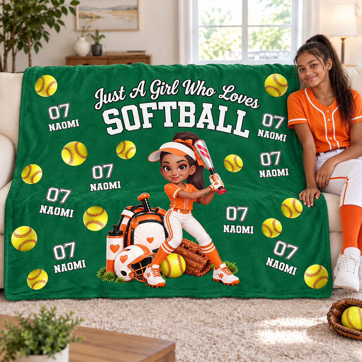 Just a Girl Who Loves Baseball Softball - Personalized Fleece Blanket - Christmas Gift for Daughter, Granddaughter