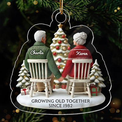 3D Effect Old Couple Growing Old Together Christmas - Personalized Acrylic Ornament - Gift for Him, Gift for Her