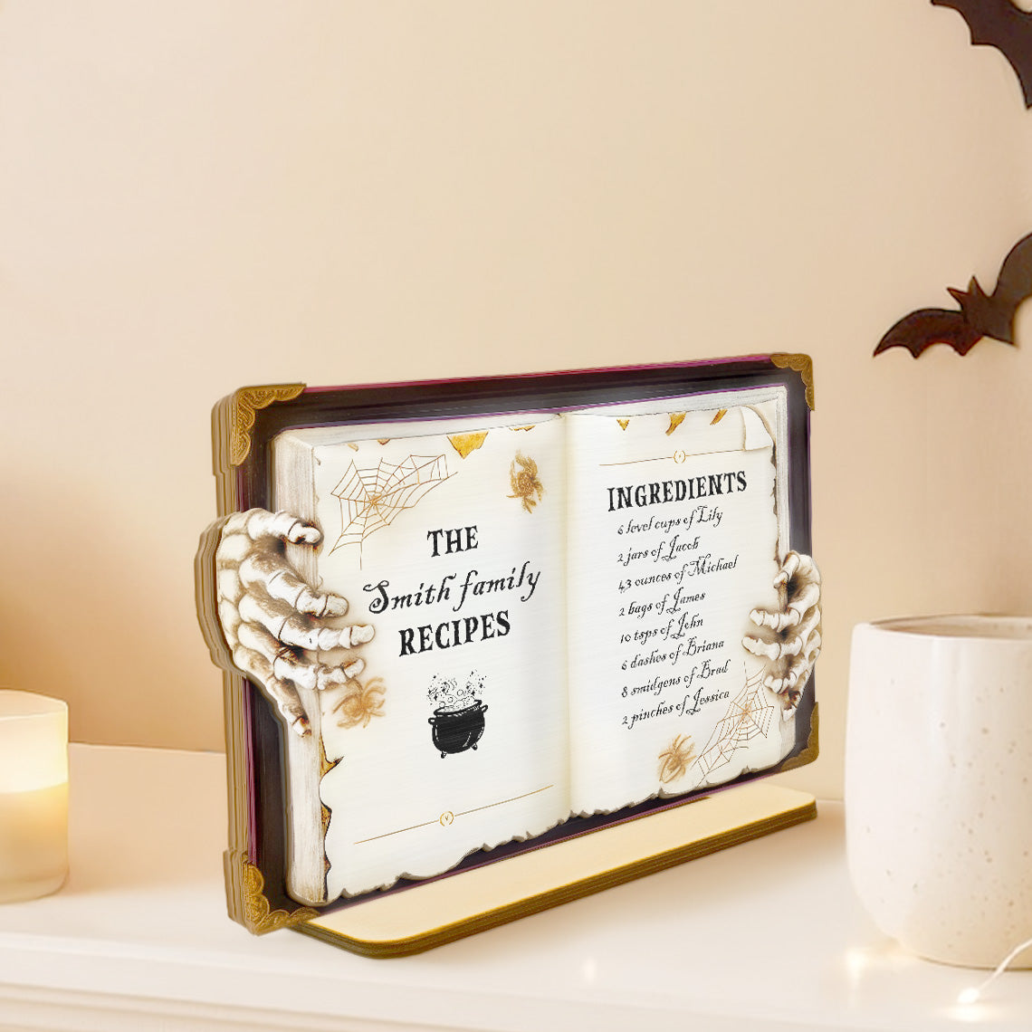 Family Spooktacular Spell Book Recipe Personalized 2-Layer Standing Wooden Plaque
